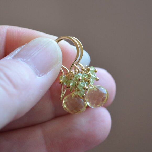 Lemon Quartz Earrings with Peridot Gemstones - Picture 5 of 10